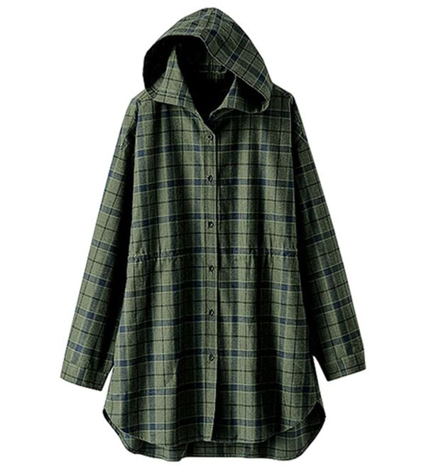 BELLUNA（ベルーナ）の「フード付チェック柄チュニックパーカー（パーカー）」｜詳細画像