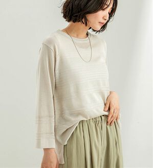 BELLUNA（ベルーナ）の「シャリ感！ボーダー編地ニットプルオーバー（ニット・セーター）」｜ベージュ