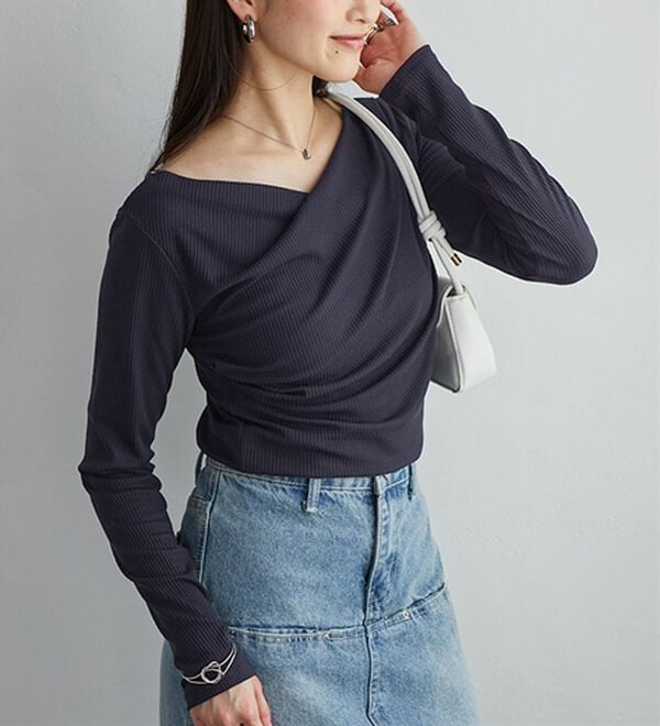 RANAN（ラナン）の「【新色追加】上品ドレープリブロングＴシャツ（カットソー）」｜詳細画像