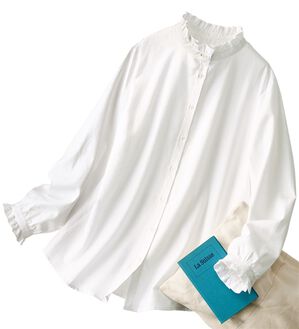 BELLUNA（ベルーナ）の「《ＨｕｇＲｅａｍコットン》袖フリルブラウス（ブラウス）」｜ホワイト