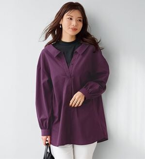 BELLUNA（ベルーナ）の「重ね着風抜き衿デザインシャツチュニック（チュニック）」｜ワイン