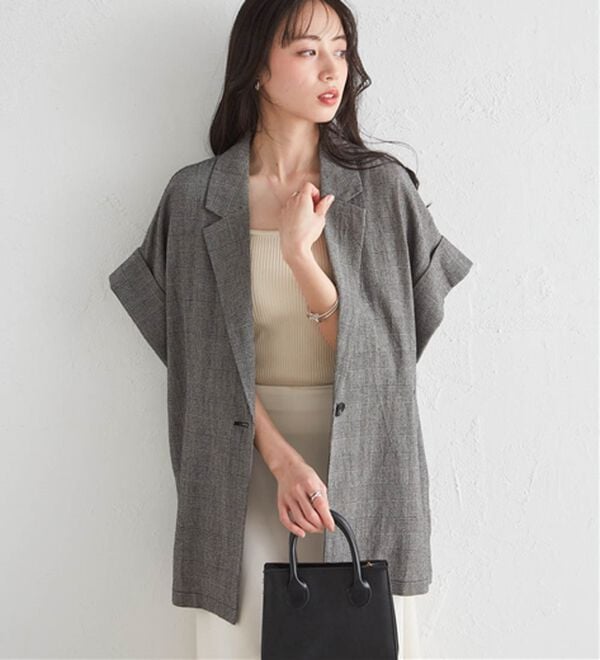 RANAN（ラナン）の「クレープジャカードハーフスリーブジャケット（テーラードジャケット）」｜詳細画像