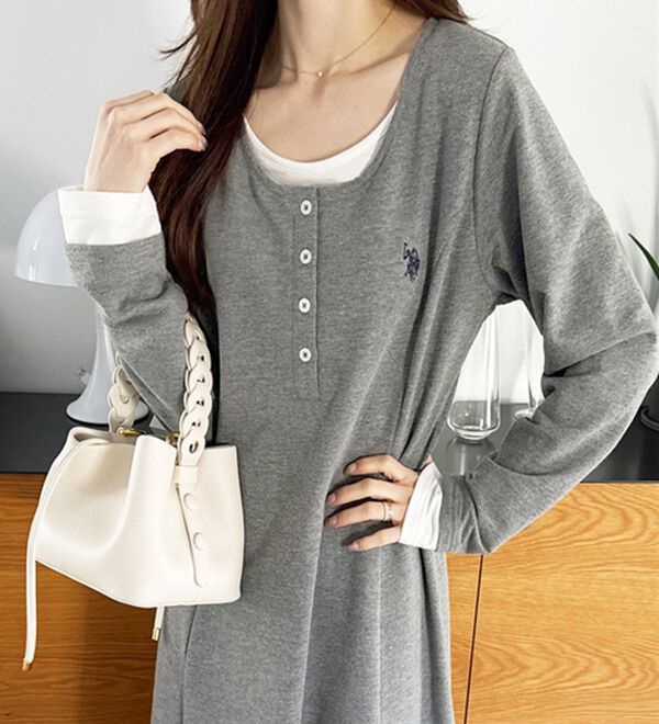 GeeRA（ジーラ）の「【U.S.POLOASSN】レイヤード風ヘンリーネックワンピース（カットソーワンピース）」｜詳細画像