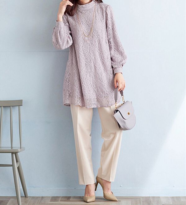 BELLUNA（ベルーナ）の「【一枚でエレガント！】ふんわり総レーススタンド衿チュニック（チュニック）」｜詳細画像