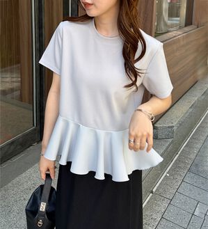 RANAN（ラナン）の「【ひんやり・ＵＶ】異素材切替ペプラムプルオーバー（カットソー）」｜ライトグレー