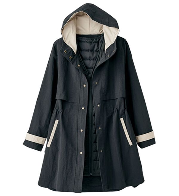 BELLUNA（ベルーナ）の「おしゃれの主役！蓄熱中わたベスト付配色コート（ハーフコート）」｜黒系