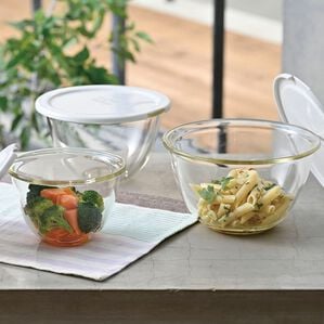 「ハリオ　レンジフタ付耐熱ガラス製ボウル３個セット（その他キッチン用品）」｜詳細画像