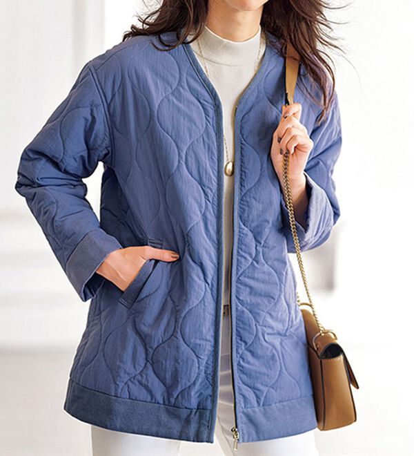 BELLUNA（ベルーナ）の「ウェーブキルト素材コーデュロイ切替コート（ハーフコート）」｜詳細画像