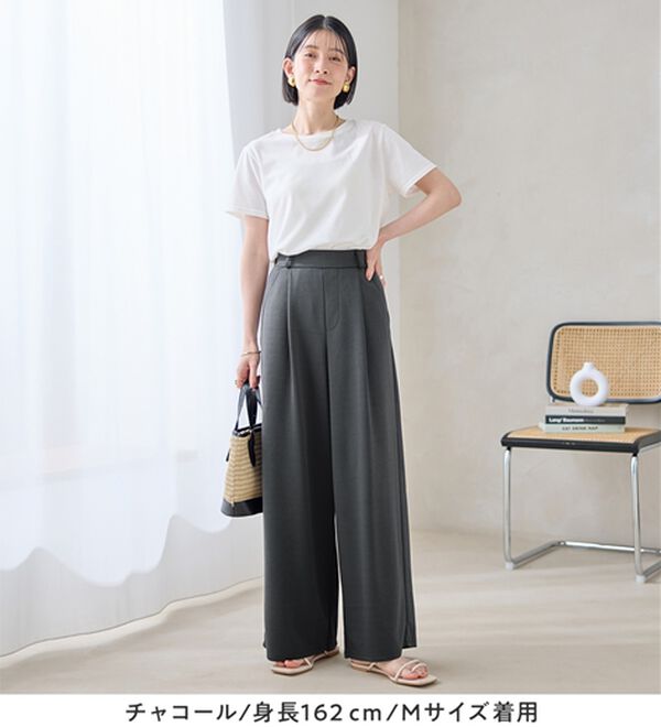 Viola e Viola（ヴィオラ エ ヴィオラ）の「ひんやり！なめらかダンボールワイドパンツ（ワイドパンツ・ガウチョ）」｜詳細画像