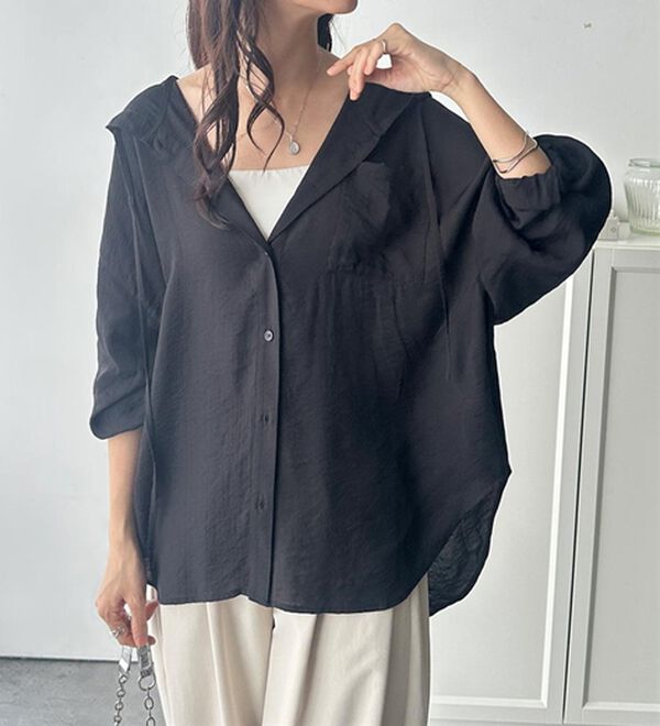 GeeRA（ジーラ）の「羽織にも◎フード付きオーバーサイズシャツ（シャツ）」｜詳細画像