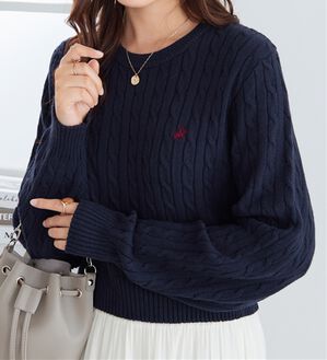 Viola e Viola（ヴィオラ エ ヴィオラ）の「【ビバリーヒルズポロクラブ】ケーブル柄ショートニット（ニット・セーター）」｜ネイビー