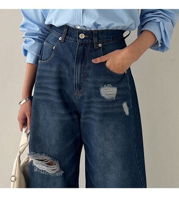 GeeRA（ジーラ）の「ダメージカーブデニムパンツ（フルレングスパンツ）」｜詳細画像