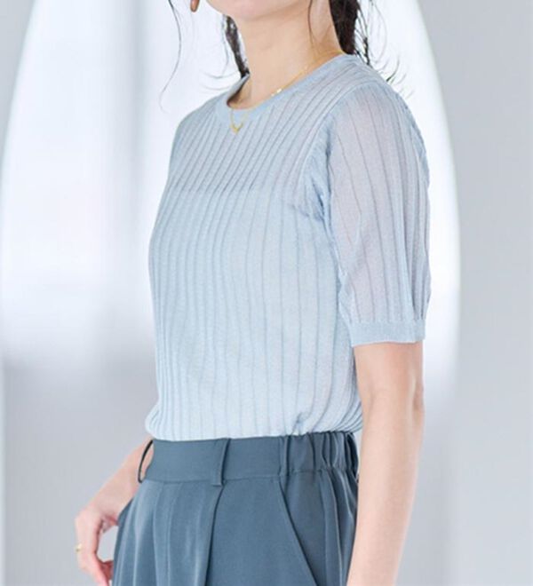 RANAN（ラナン）の「5分袖シアーラメリブニット（ニット・セーター）」｜詳細画像
