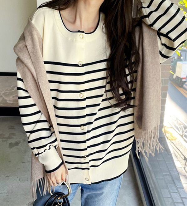 GeeRA（ジーラ）の「前後２ｗａｙ配色スポンディッシュカーディガン（ニットカーディガン）」｜詳細画像