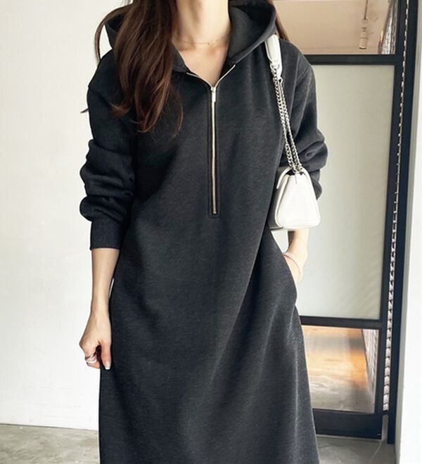 GeeRA（ジーラ）の「【あったか裏起毛】ハーフジップパーカーワンピース（カットソーワンピース）」｜詳細画像