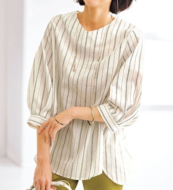 BELLUNA（ベルーナ）の「機能付リネン混バックボタンブラウス（ブラウス）」｜詳細画像