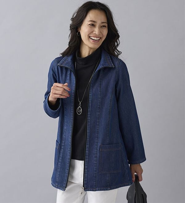 BELLUNA（ベルーナ）の「春のお出かけに！デニムボンディング素材ジャケット（ハーフコート）」｜詳細画像