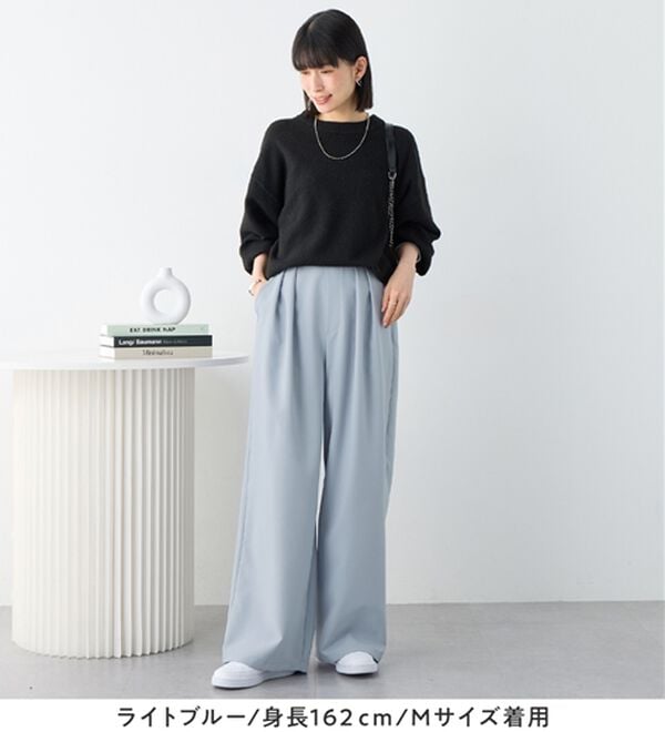 Viola e Viola（ヴィオラ エ ヴィオラ）の「【シワになりにくい】隠して美脚とろみ２タックワイドパンツ（ワイドパンツ・ガウチョ）」｜詳細画像