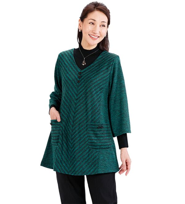 「【２枚組】杢調ボーダー切替えプルオーバー（カットソー）」｜詳細画像