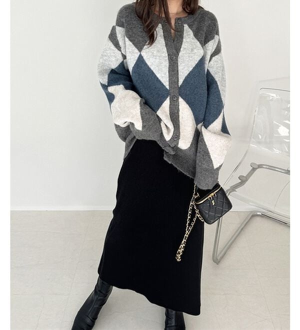 GeeRA（ジーラ）の「アーガイルシャギーニットカーディガン（ニットカーディガン）」｜詳細画像