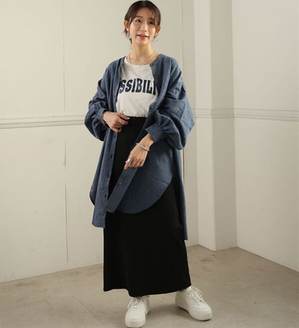 A HAPPY MARILYN（アハッピーマリリン）の「【ＬＬ～８Ｌ】フランネルバンドカラー裾ラウンドチェックチュニック（チュニックワンピース）」｜詳細画像