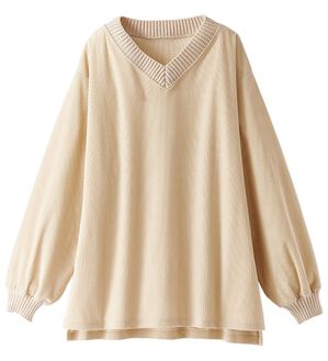 BELLUNA（ベルーナ）の「ニットリブＶネックコーデュロイプルオーバー（カットソー）」｜アイボリー
