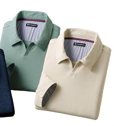 「＜ニコル　モリソン＞お洒落な７分袖スキッパーポロシャツ（メンズシャツ）」