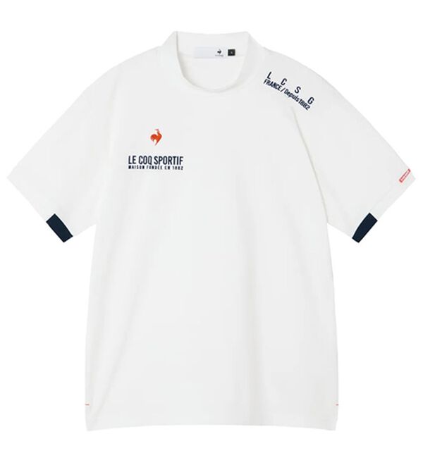 「＜ルコック＞ゴルフ　マーキングデザイン半袖モックネックシャツ（メンズシャツ）」｜ホワイト