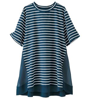 BELLUNA（ベルーナ）の「バックデザイン異素材切替プルオーバー（カットソー）」｜ネイビー系