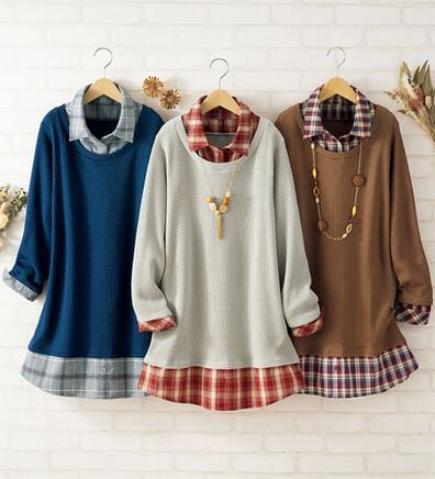 ルフラン（ルフラン）の「【３色組】１枚で完成！重ね着風チュニック（チュニック）」