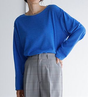 RANAN（ラナン）の「配色使いニットソープルオーバー（カットソー）」｜ブルー／モカ