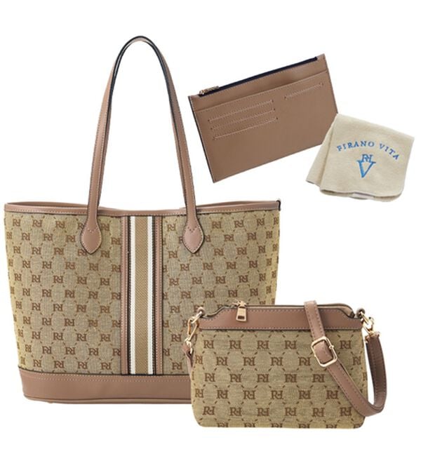 ルフラン（ルフラン）の「【４点セット】＜ＦＩＲＡＮＯ＞ジャカードバッグ４点セット（トートバッグ）」｜ベージュ