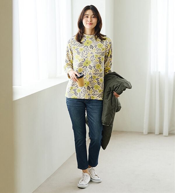 LAVIENNE（ラヴィエンヌ）の「【薄いのに暖かい】薄手ストレッチフリースのプリントハイネック長袖（ニット・セーター）」｜詳細画像