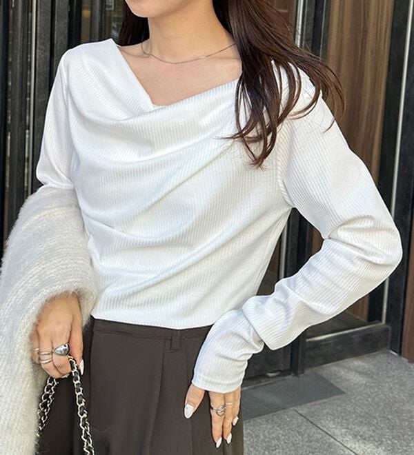 RANAN（ラナン）の「【春色追加】上品ドレープリブロングＴシャツ（カットソー）」｜詳細画像