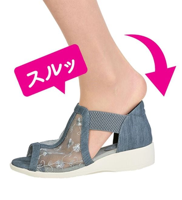 「スルッと履けるチュール刺しゅうサンダル（サンダル・ミュール）」｜詳細画像