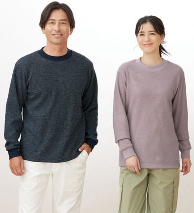 「＜シンプル＆プラス＞裏起毛ワッフルロングＴシャツ（メンズＴシャツ）」