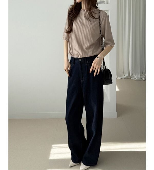 GeeRA（ジーラ）の「配色メロー５分袖表面感カットソー（カットソー）」｜詳細画像