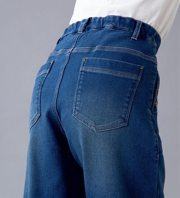 ルフラン（ルフラン）の「【２本組】ボタン使いニットデニムパンツ＜フォルーテ＞（ワイドパンツ・ガウチョ）」｜詳細画像