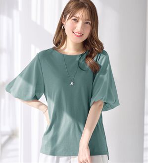 alotta（アロッタ）の「袖異素材バルーンＴシャツ（カットソー）」｜グリーン