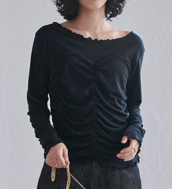 RANAN（ラナン）の「ギャザーデザインシアーTシャツ（Tシャツ）」｜詳細画像