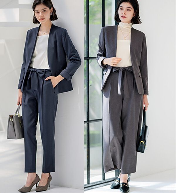 GeeRA（ジーラ）の「【2点セット】選べるボトム！洗えて型くずれしないノーカラージャケットパンツスーツセット（パンツスーツ）」｜詳細画像