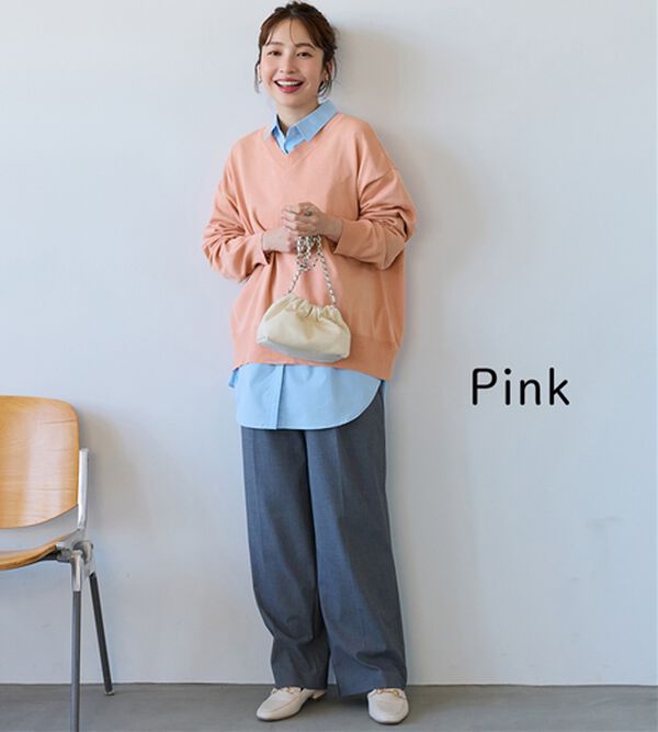 BELLUNA（ベルーナ）の「【快適Ｌａｂ．】スウェットライクＶネックニットプルオーバー（ニット・セーター）」｜詳細画像