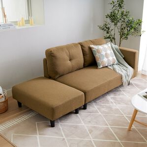 iellio（イエリオ）の「オットマン付カジュアルカウチソファ＜ソファベッド・ソファーベッド・２人掛け・３人掛け・カウチソファー・ローソファ＞（ソファ）」｜NEWライトブラウン