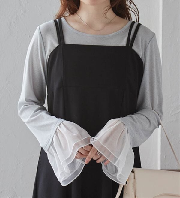 RANAN（ラナン）の「フレアーチュール袖スラブシアーＴ（カットソー）」｜ライトグレー