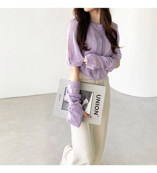 GeeRA（ジーラ）の「透かし編アームウォーマー付ニット（ニット・セーター）」｜詳細画像