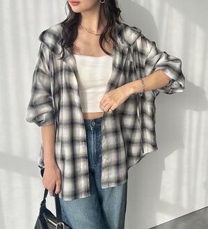 GeeRA（ジーラ）の「羽織にも◎フード付きオーバーサイズシャツ（シャツ）」｜チェック