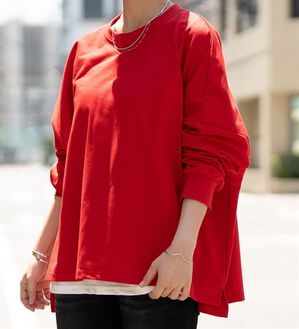 A HAPPY MARILYN（アハッピーマリリン）の「【Ｌ～６Ｌ／選べる丈】たっぷりスーパーライトスウェット（トレーナー・スウェット）」｜レッド