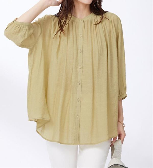 BELLUNA（ベルーナ）の「【新色追加】スラブ素材ギャザーデザインブラウス（ブラウス）」｜詳細画像