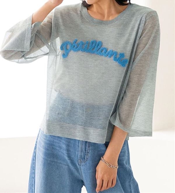 BELLUNA（ベルーナ）の「サガラ刺しゅうシアーニットプルオーバー（ニット・セーター）」｜ライトグレー