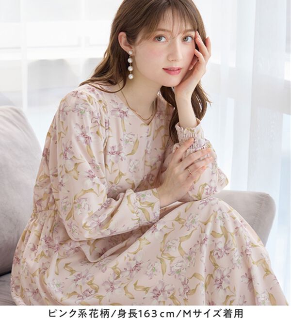 alotta（アロッタ）の「あったか裏起毛花柄ワンピース（プリントワンピース）」｜詳細画像